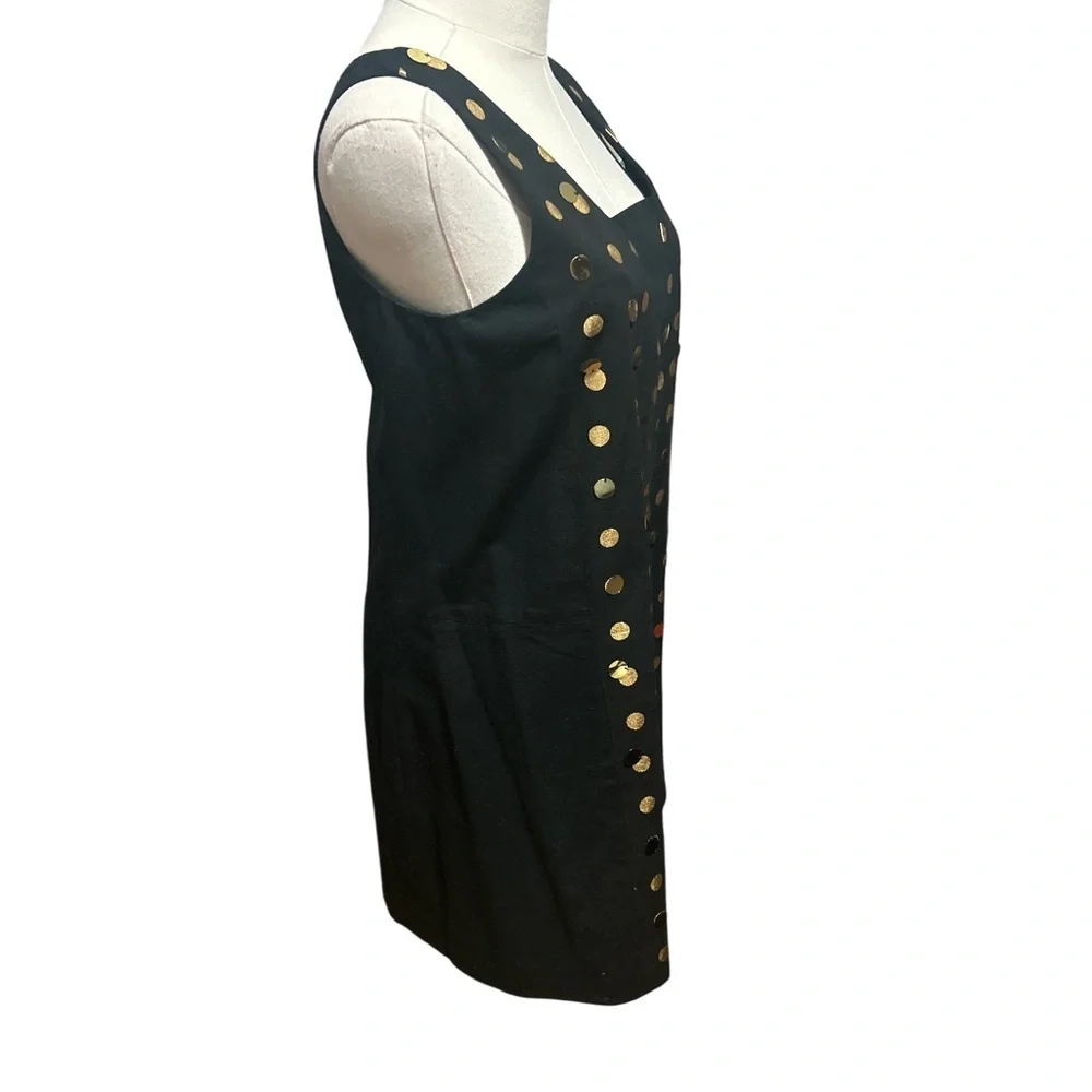 Kate Spade Saturday Gold Polka Dot Shift Dress Size 4 Black Sleeveless Party